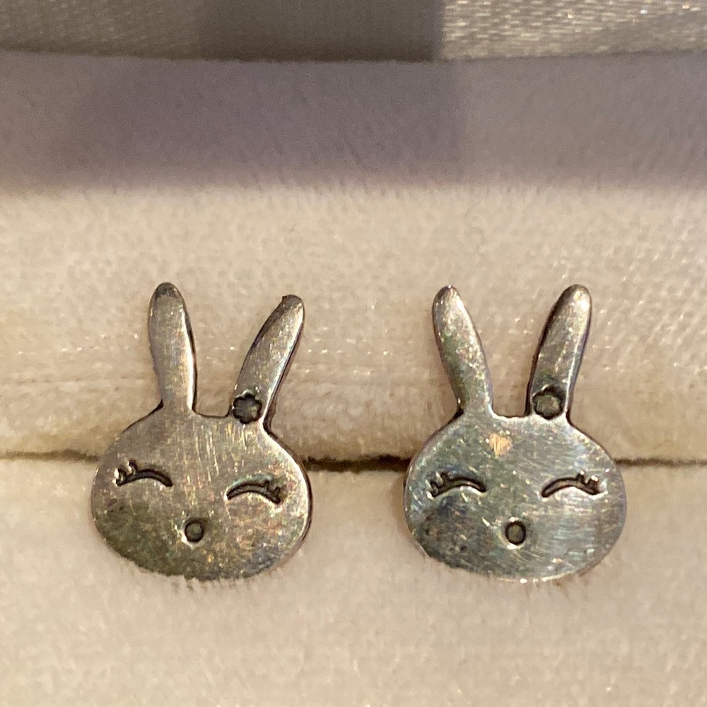 Adorable sterling bunny stud earrings for big and little girls